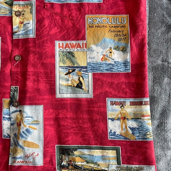 VTG KoleKole Mens M Button Down Postcard Aloha Print Shirt Hawaiian Red USA Made - Picture 3 of 7
